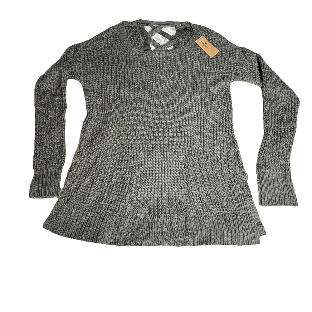 American Eagle Sweater Cross Cross Back NWT Sz M Gray Light Weight